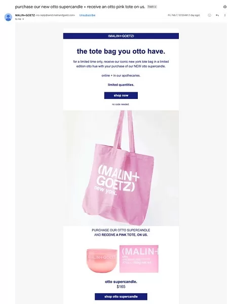 email marketing example - gift with purchase