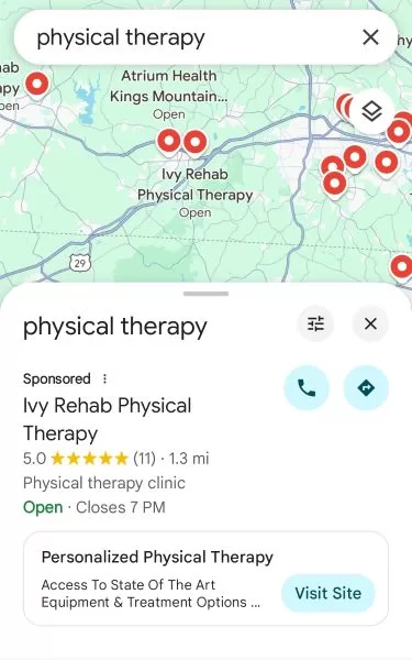 Physical therapy marketing -Google Maps results for PT.