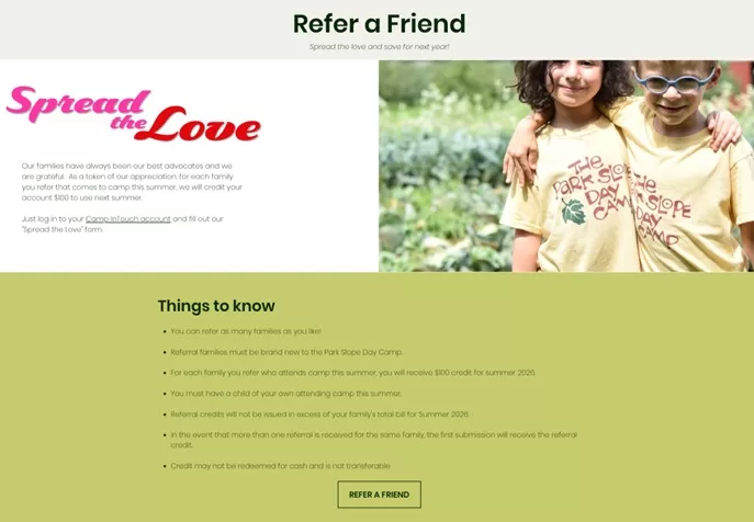 referral program examples - family program screenshot