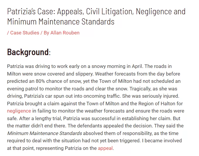 Testimonial examples - case study on law firm website.