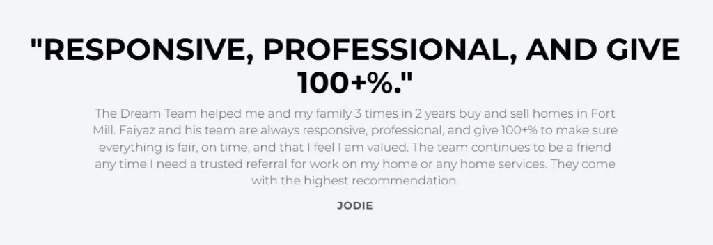 Testimonial examples - customer quote on Dream Team United website.
