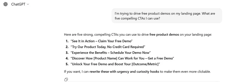 ai prompt examples - cta ideas