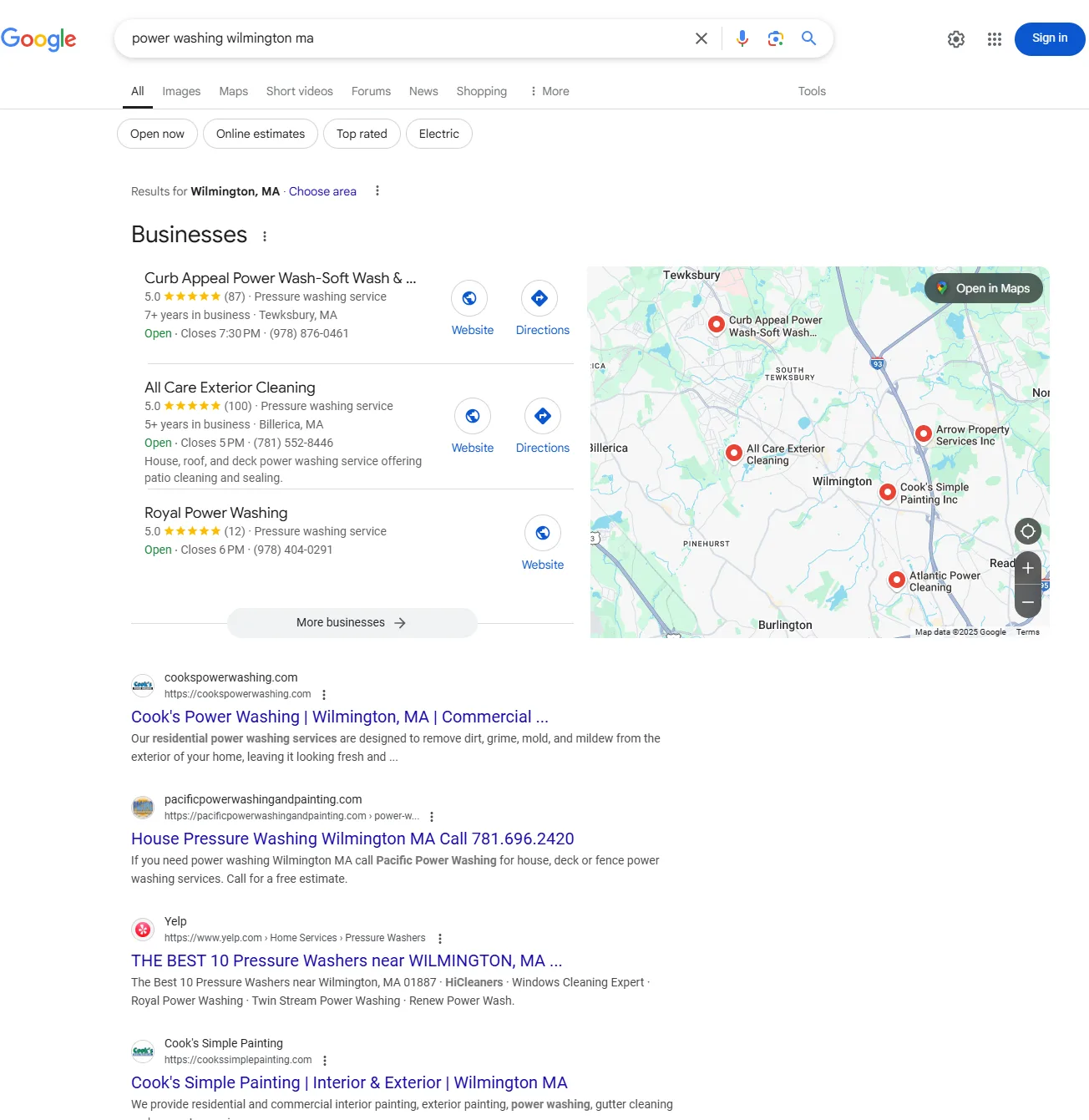 google search for best power washing wilmington