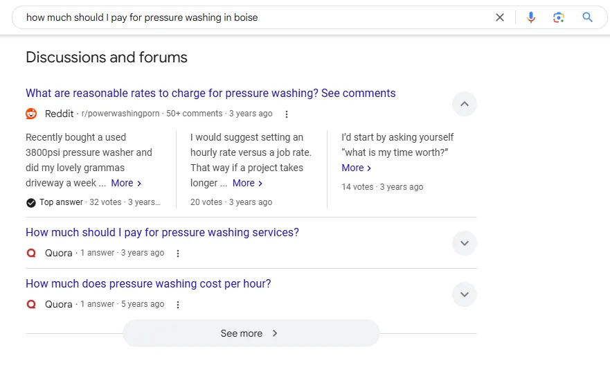 google search result with reddit result