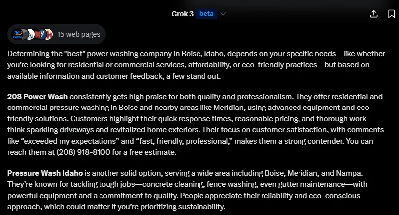 grok results for best power washing boise