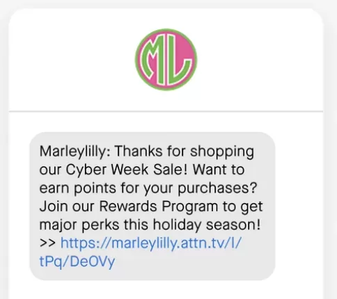 SMS marketing examples - text from Marley Lilly
