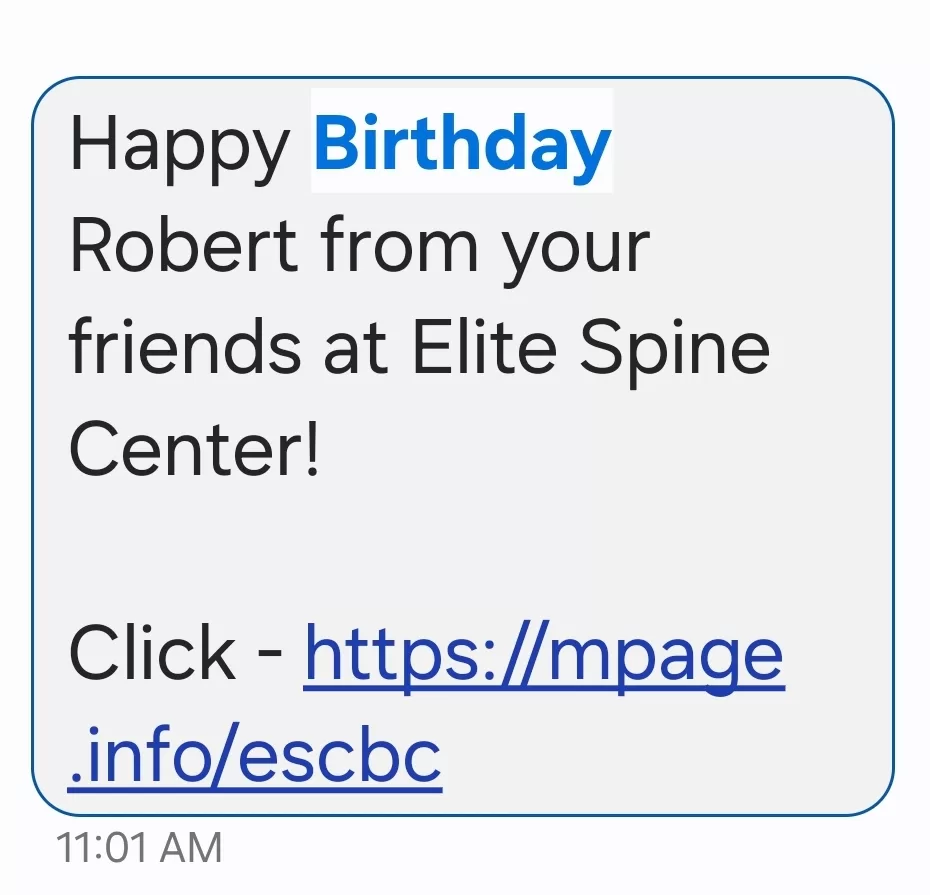 SMS marketing examples - birthday text.