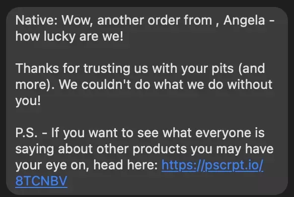 SMS marketing examples - text from Native.