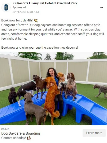 Social media campaign ideas - social post from K9 Resorts.