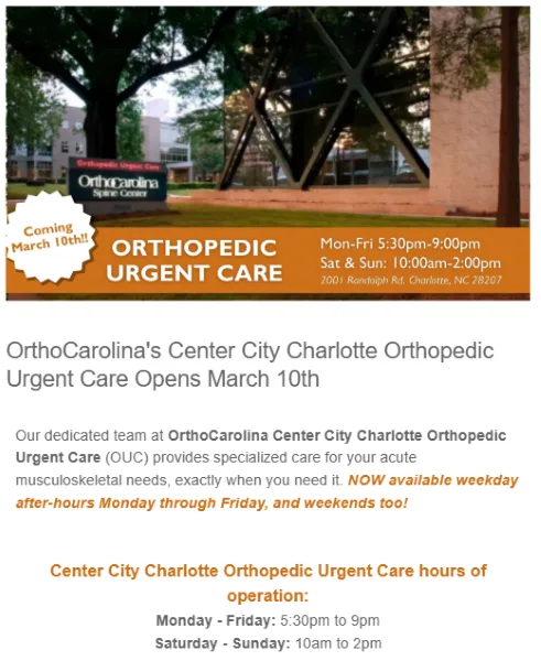Urgent care marketing - email from urgent care center.