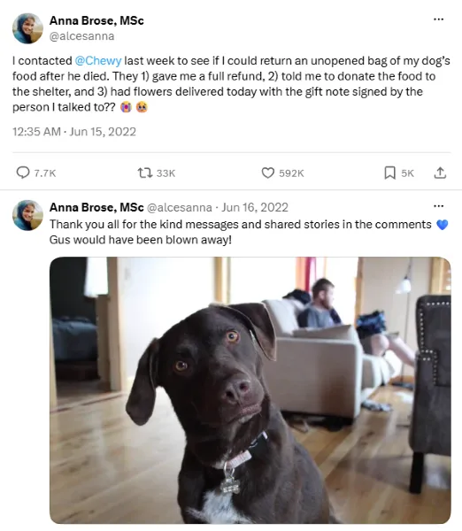 Customer communication - Chewy message