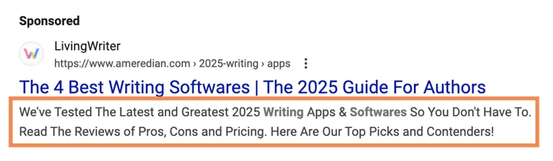 google ads copy - example ad descriptions