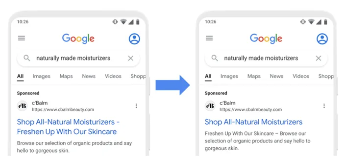 google ads copy - platform update screenshot
