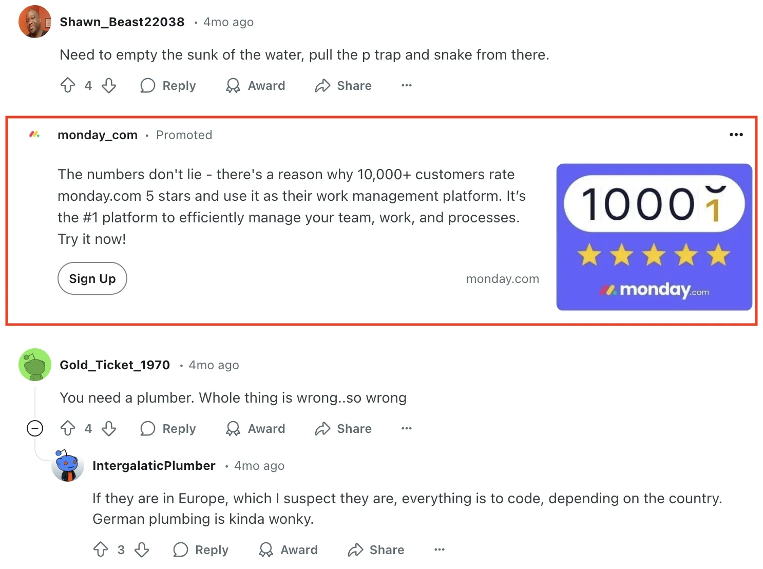 reddit advertising example for monday.com