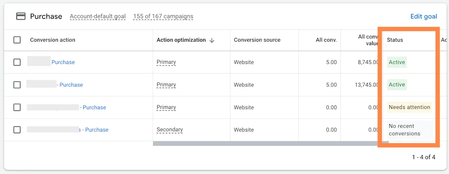 google ads active conversion settings