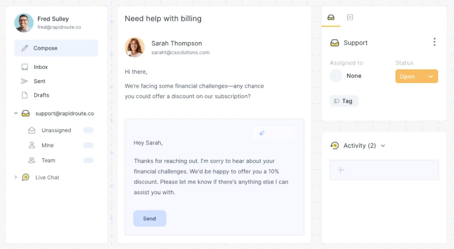 AI for customer service - Hiver screenshot.