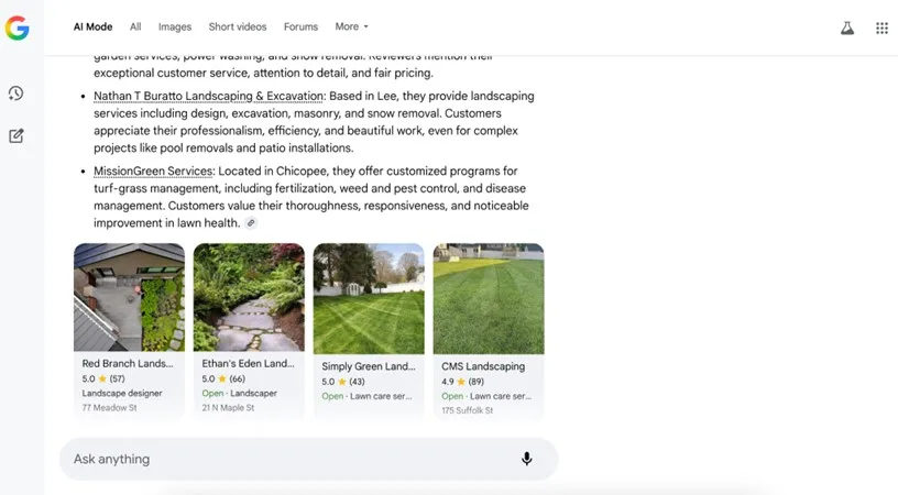 google ai mode - screenshot of ai mode search