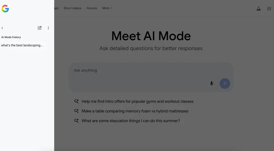 google ai mode - ai mode screen options