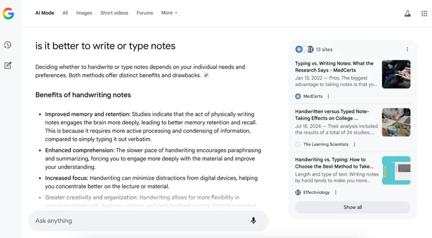 google ai mode example