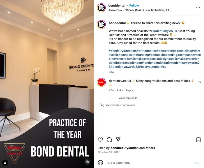 healthcare social media marketing - dental post example