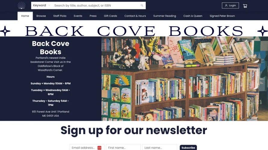 small business homepage example - local retail site