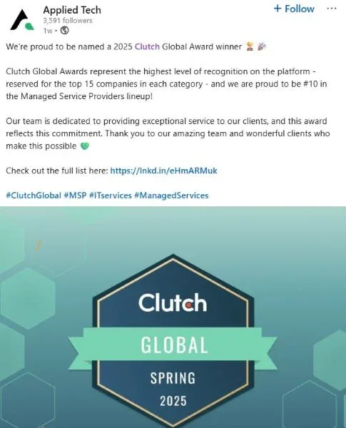 Free marketing ideas - Social post promoting awards.