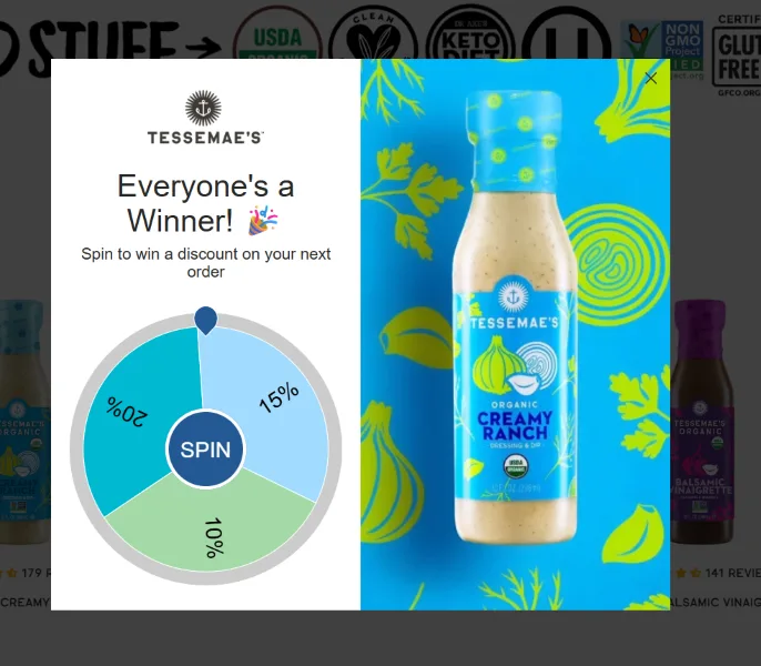 Free marketing ideas - Popup with spin the wheel promo.