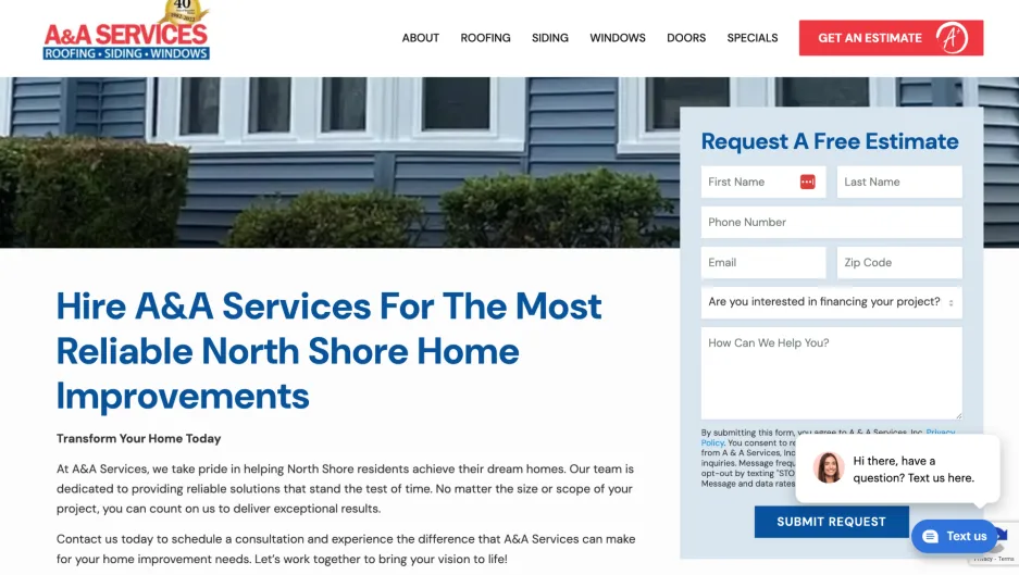 Roofing leads - landing page with chatbot