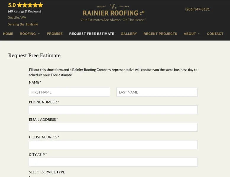 Roofing leads - free quote form.