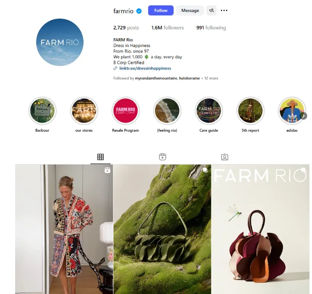 Social media tips - Farm Rio social profile.