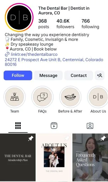 Instagram marketing - Instagram content from a dental company