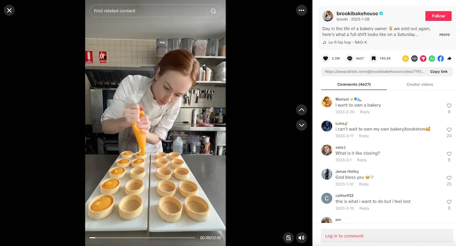 small business tiktok marketing example from a bakery