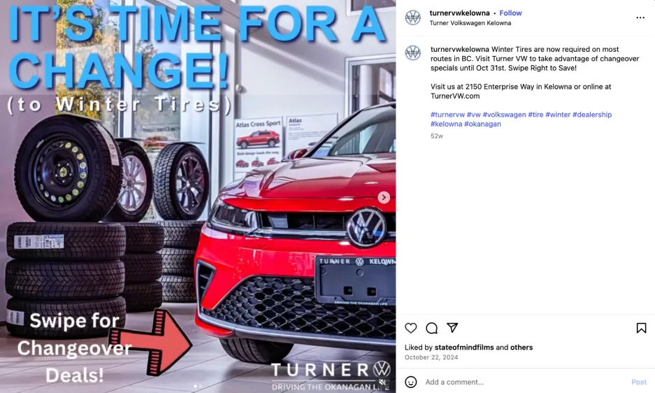 Winter slogans - social post from a car shop.