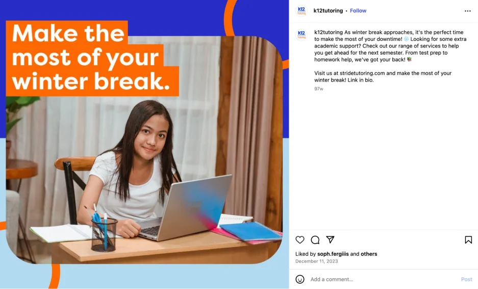 Winter slogans - social post from a tutoring business.