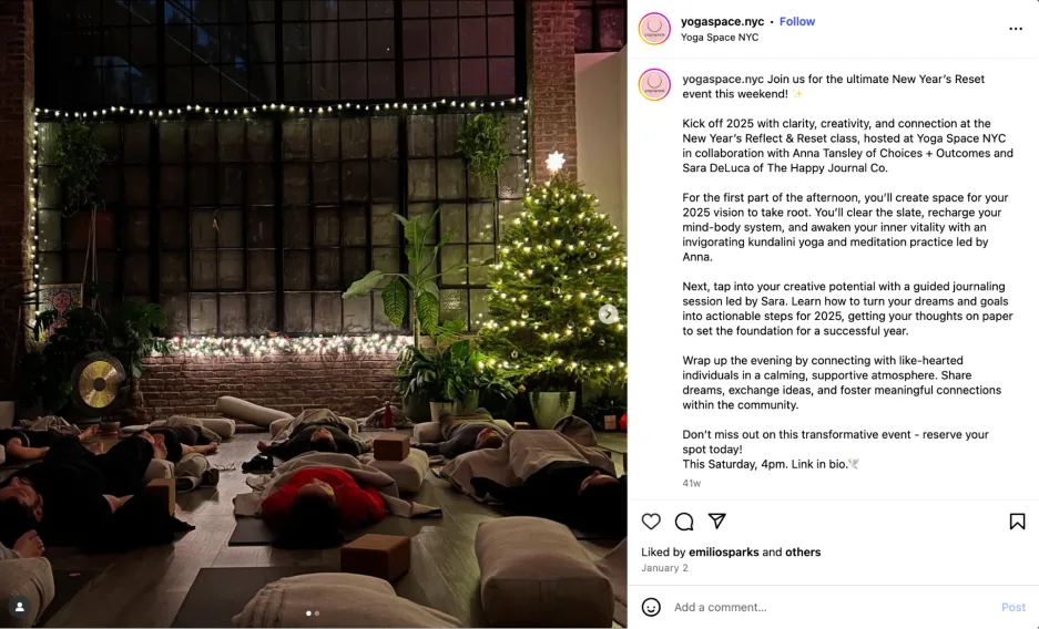 Winter slogans - social post from a yoga studio.