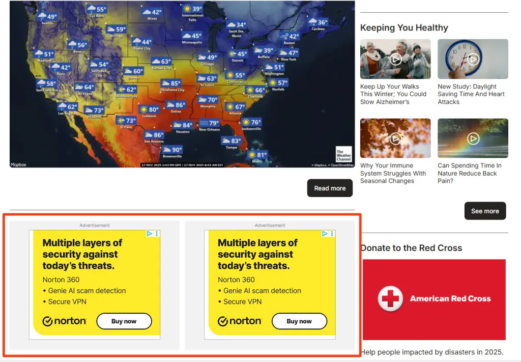 display advertising - display ads at the bottom of a web page highlighted in a red box.
