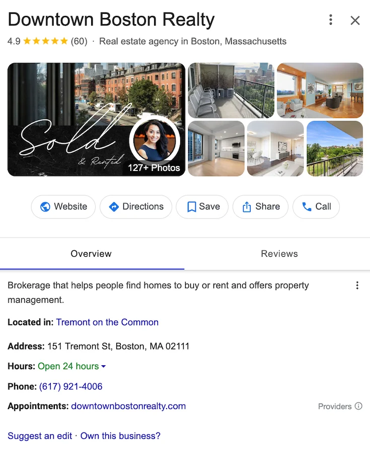 real estate marketing - google business profile example
