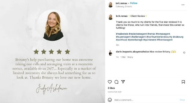 real estate marketing - testimonials on social media