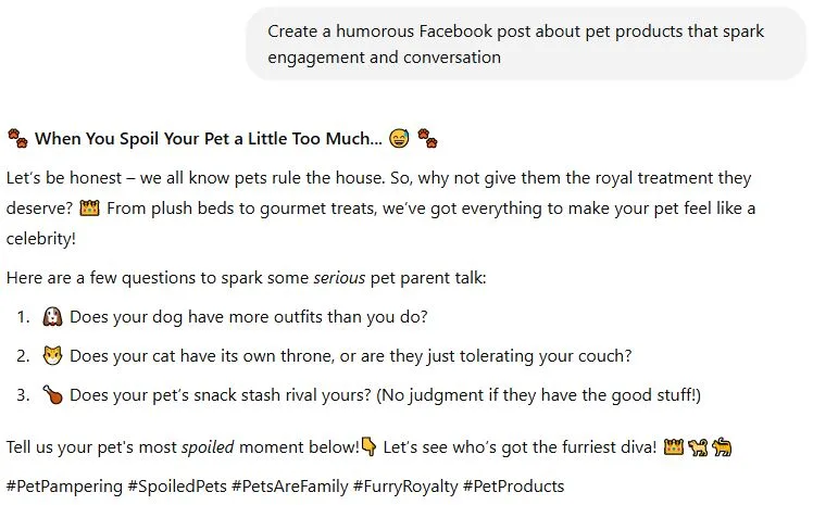 ai for social media - ai prompt example for a social platform
