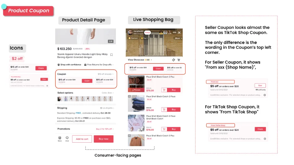 How to sell on TikTok - Product coupon page.