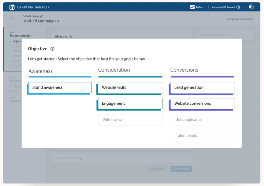 LinkedIn ad examples - an example of a conversion objective form.