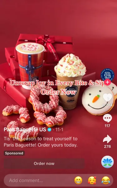 TikTok ad examples - ad for a cafe