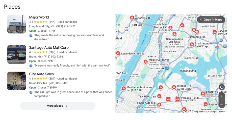 automotive marketing strategies- Google local search results.