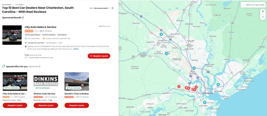automotive marketing strategies- Yelp results