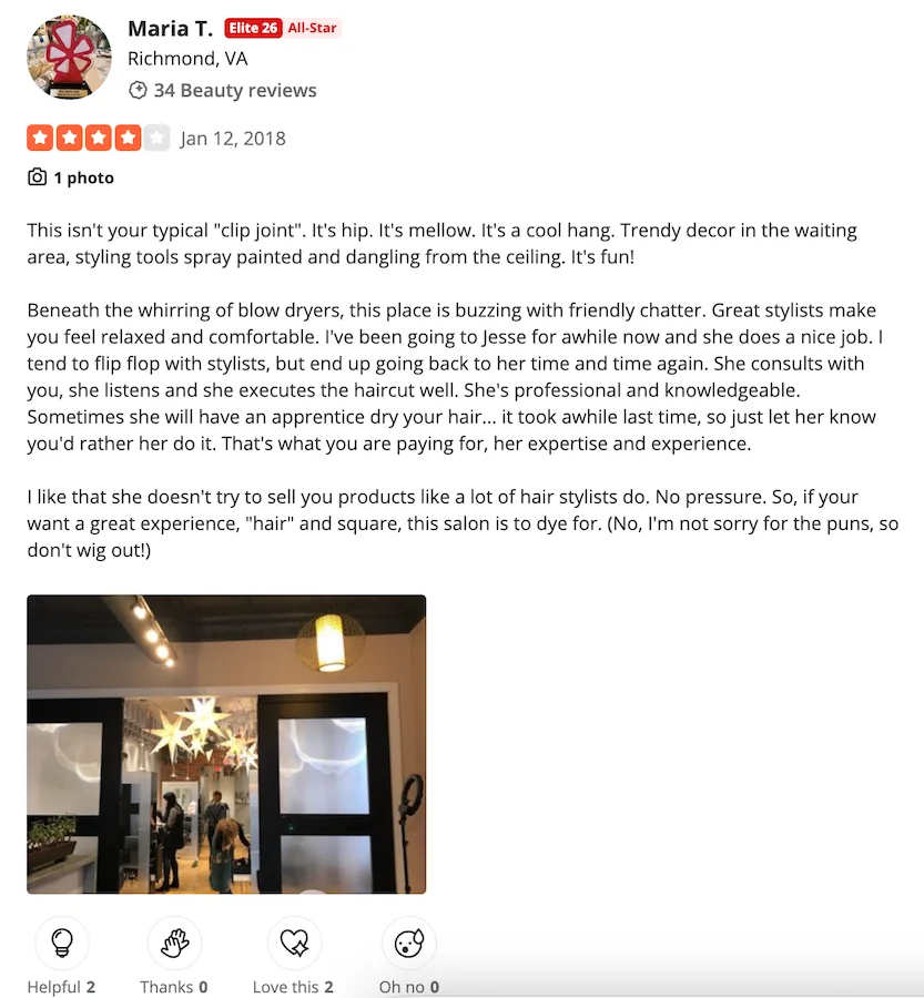 hair salon review example