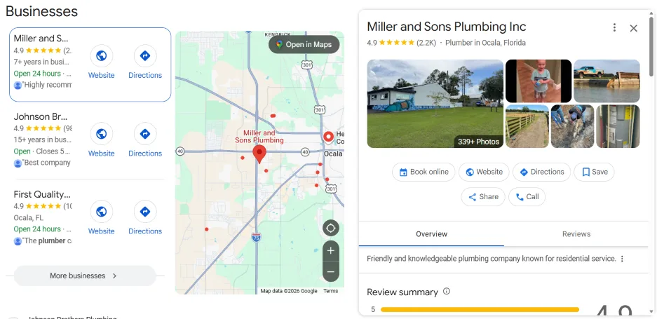 local seo tips - search results for plumbers