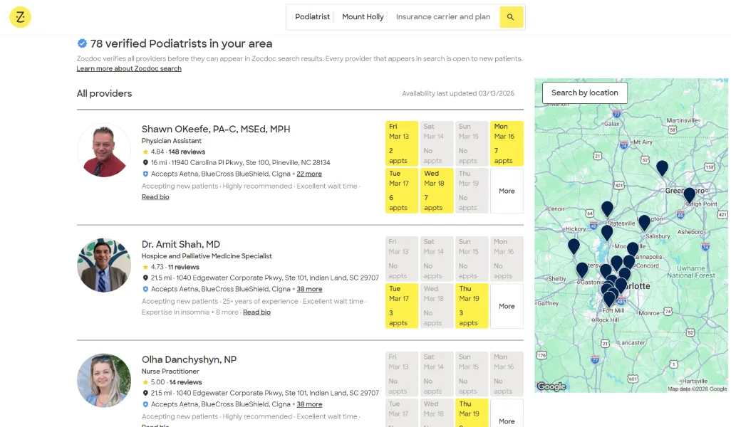 local seo tips - podiatrists on zocdoc