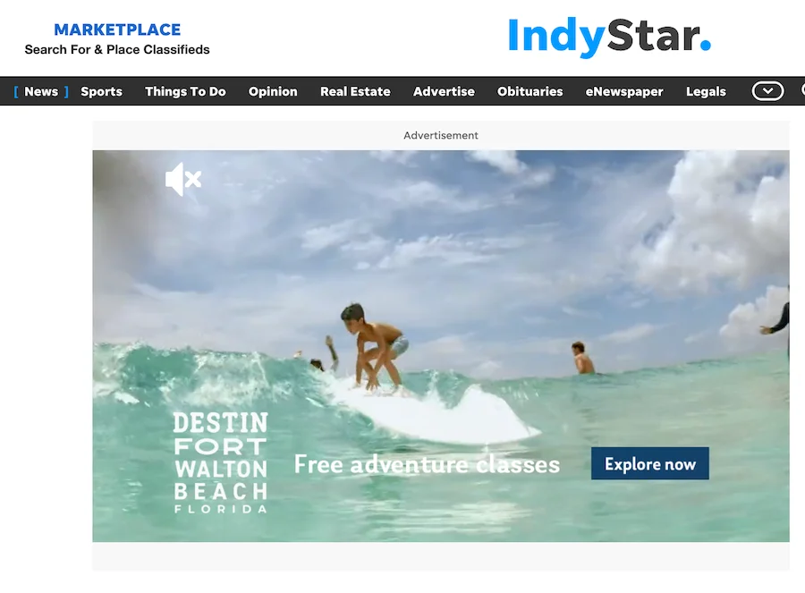 display ad example from indy star for tourism business
