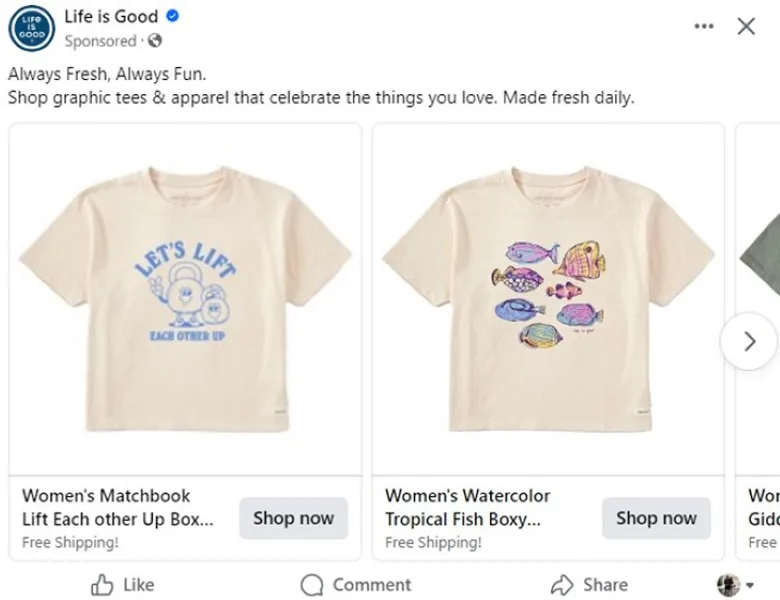 Facebook marketing - Tshirt ad.