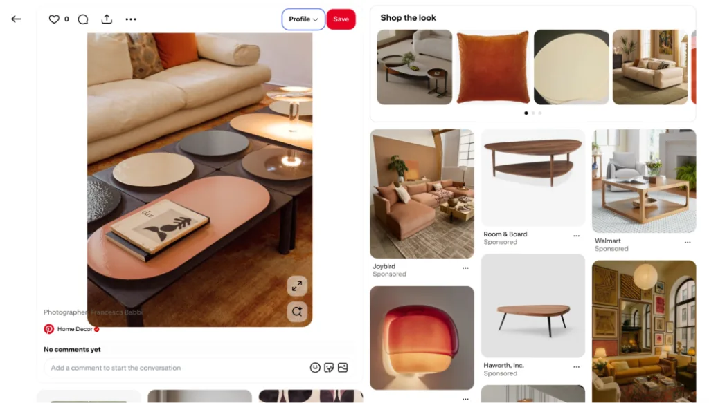 Furniture marketing -Pinterest board.